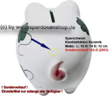 Sparschwein RiesSparschwein mittel Groß mit Kleeblattdekor B 554-BSe extra Groß Dekor Kleeblatt weiß ! Sonderverkauf ! 457a